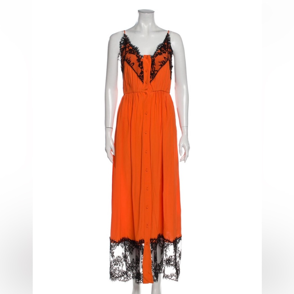 MSGM Vibrant Orange Dress with Black Lace Accents